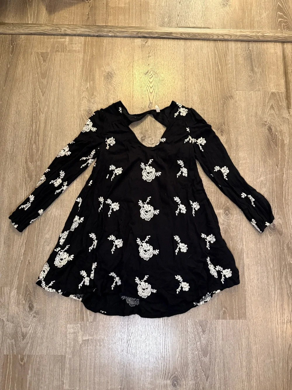 Free People Embroidered Austin Mini Dress black/white